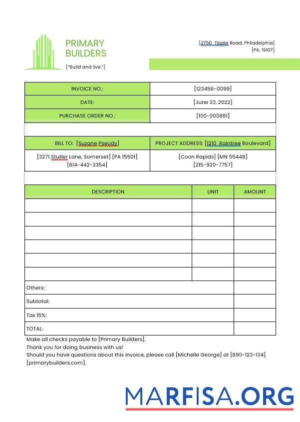 Blank General Contractor Invoice Template